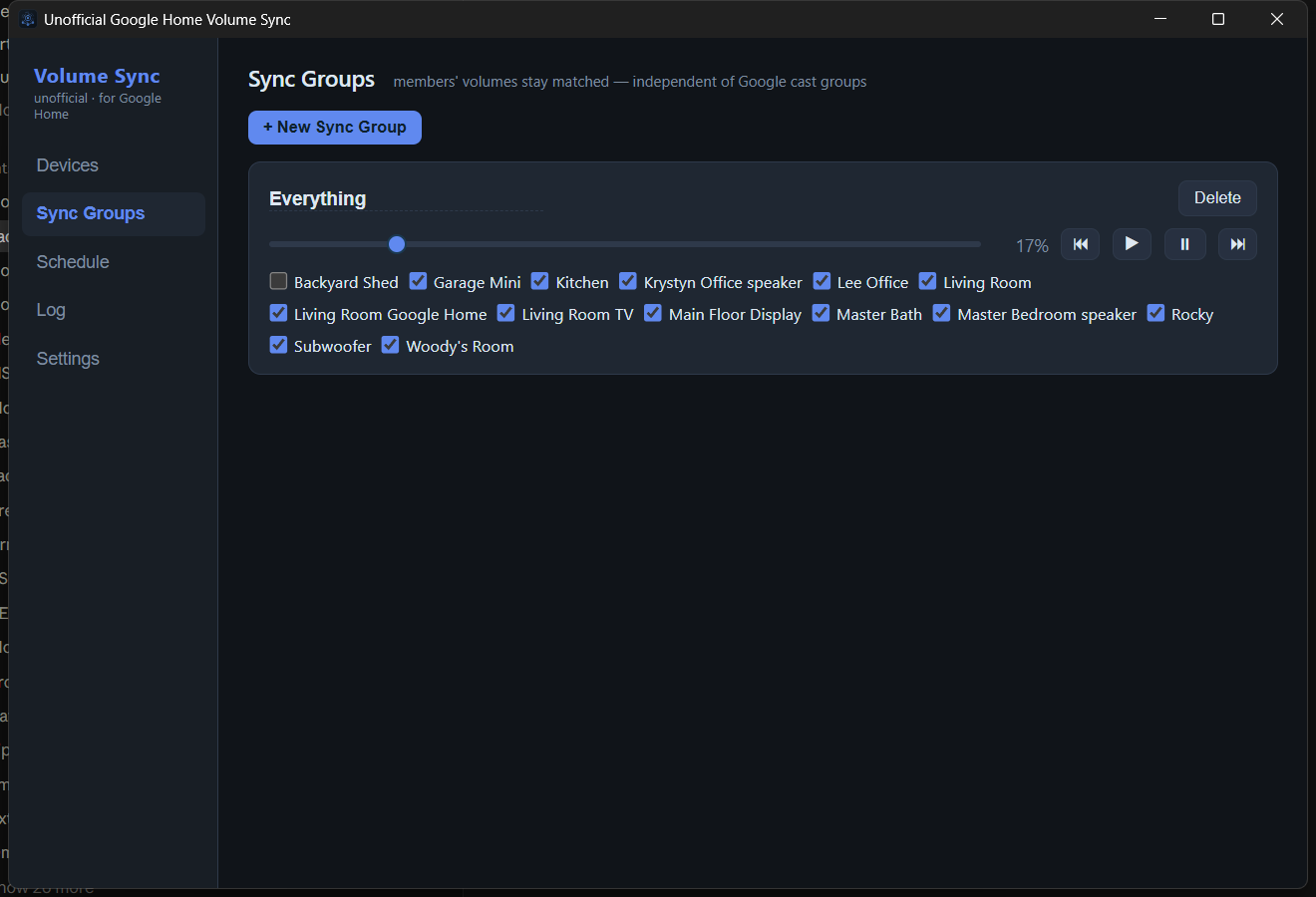 Sync Groups view with an Everything group and its member checkboxes